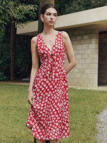 Zielony Women's Elegant Summer Vacation Mini Ditsy Floral V-Neck Dress