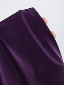 Sweetra 性感别致垂坠领纯色修身复古优雅女式长裙，棕色 - Bold Plum - 查看 5