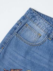 ROMWE MEN Street Life Quần short denim in họa tiết cổ điển cho nam, mùa hè - Màu xanh lam - Xem 5