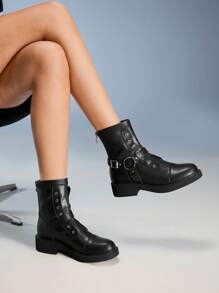 CUCCOO GRLICON Botines de mujer, estilo Y2K, punk, motero, chica cool, adecuados para Halloween, Navidad, fiestas - Negro - Ver 1