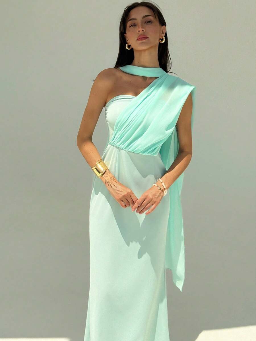 Aloruh Robe moulante à rubans de couleur unie pour femme, élégante et à la mode - Vert - Voir 1