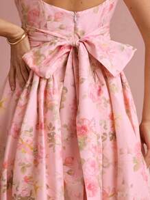 Enchnt Spring/Summer Romantic Women's Pastel Pink Floral Print Big Bowknot Back Cinched Waist Sleeveless Backless Princess Long Dress,Sweet&Elegant For Vacation&Date&Holiday&Going Out,Spring Outfit Women - Coral Pink - View 2