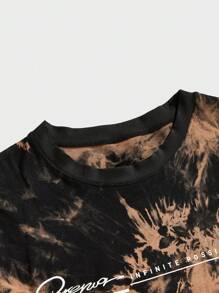 Manfinity VCAY Tie-Dye & Letter Print Round Neck Casual Short Sleeve T-Shirt, Summer - Black - View 3