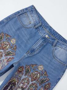 ROMWE MEN Street Life Quần short denim in họa tiết cổ điển cho nam, mùa hè - Màu xanh lam - Xem 6