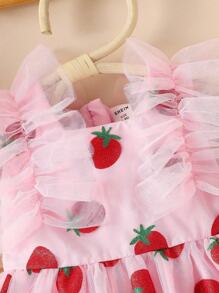 Glamorique Kids Baby Girl Pink Strawberry Glitter Tulle Tutu Dress, Popular Design - Pink - View 5