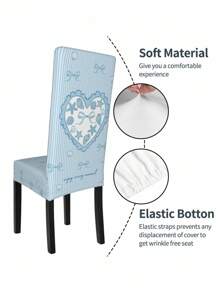 Sweetness 1 件可爱的蓝色条纹椅套，带有心形和蝴蝶结设计 - 可爱的椅套装饰，防脏可洗椅套，家居装饰，派对装饰，非常适合家居装饰和房间 - 淺藍色 - 查看 6