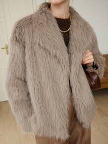 DAZY 女士翻领蓬松长袖宽松休闲夹克女式外套 - 卡其色 - 查看 5