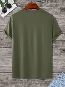 Manfinity Homme Men's Solid Color Round Neck Short Sleeve Casual T-Shirt - Army Green - View 2