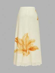 SHEIN MOD Women Yellow Floral Print Knit Skirt - Yellow - View 2