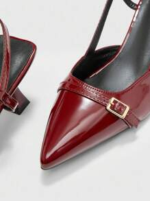 CUCCOO BIZCHIC Giày cao gót hở mũi màu đỏ tía, quai sau thời trang nữ, giày mule gót trung bình đi tiệc/đi làm - Màu Đỏ Sâu - Xem 7