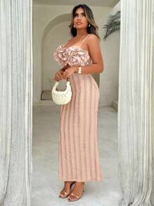 Xyvia Vestido elegante de mujer con corte tridimensional de flores - Rosa vieja - Ver 4