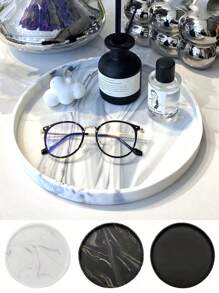 1pc/3pcs Round Marble Pattern Storage Tray, Bathroom Organizer Rack, Easy To Clean, Candle/Fragrance Holder, Silicone Vanity Tray, Jewelry Dish, Ideal For Liquid Soap, Shampoo, Spice Jars, Vase Mat In Home, Bathroom, Kitchen, Living Room, Coffee Table, Dining Room Plates Plate Kitchen Decor Trays Fruit Tray Tray Decor Gifts Birthday Graduation
