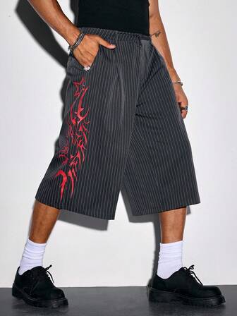 Street Life Pantaloncini casual da uomo con stampa a righe, tasche inclinate, modello ampio per l'estate