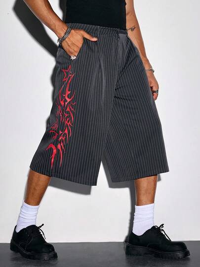 Street Life Pantalones cortos casuales y holgados para hombre con bolsillos en ángulo y estampado a rayas, para el verano