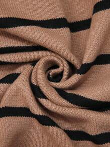 Juhart 1 件女士加大码休闲条纹印花落肩长袖圆领毛衣裙，适合秋冬季 - 彩色 - 查看 7