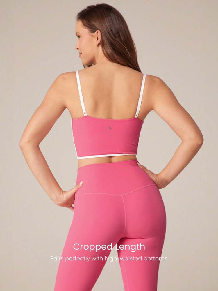 FeatherFit™ 투톤 스쿱 넥 롱라인 스포츠 브라 저 임팩트 요가 일상용