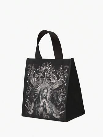Goth Bolsa de almuerzo aislada con estampado de Madonna, de moda para la vuelta al cole en primavera/verano, bolsa funcional, bolsa de almuerzo, bolsa refrigeradora