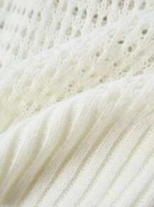 Franclia 女士休闲度假简约百搭半透明钩针圆领毛衣，适合春秋季节全白度假女士针织套头衫秋冬 - 白色 - 查看 3