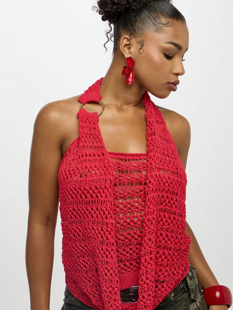 SUMWON WOMEN Top dos nu en crochet avec anneau en métal