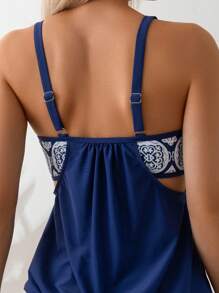 Swim Lushoire 2 件女式随机印花比基尼和短裤套装，海滩度假休闲泳装，夏季 - 彩色 - 查看 5