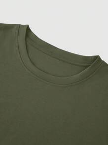 Manfinity Homme Men's Solid Color Round Neck Short Sleeve Casual T-Shirt - Army Green - View 4