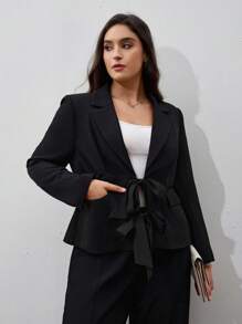 Chikora Plus Size Women's Fashionable Bowknot Business Blazer For Everyday Wear - Black - View 1