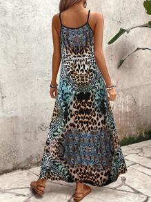 SHEIN Tall Women Leopard Print Strap Dress, For Vacation, Daily Commute - Multicolor - View 2