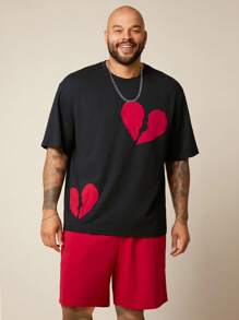EASEVO Plus Size Men Casual Knit Short Sleeve T-Shirt & Shorts Set, Suitable For Summer - Black - View 5