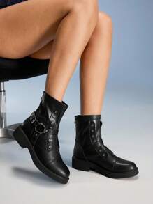 CUCCOO GRLICON Botines de mujer, estilo Y2K, punk, motero, chica cool, adecuados para Halloween, Navidad, fiestas - Negro - Ver 2