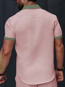 Manfinity Homme Men's Contrast Color Splice Short Sleeve Casual Shirt, Summer