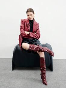 MOTF GIÀY BỐT CAO ĐÙI CÓ NẾP TAY MŨI NHỎ RHINESTONE THỜI TRANG, PHÙ HỢP CHO CÁC DỊP TIỆC VÀ DỊP ĐÓN - Màu Đỏ Sâu - Xem 3