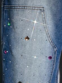 ROMWE MEN Street Life Men's Rhinestone Decorated Pocket Casual Fashion Wide-Leg Jeans - Blue - View 2