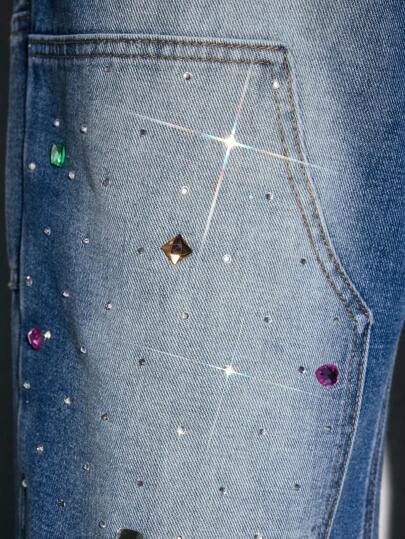 Street Life Men's Rhinestone Decorated Pocket Casual Fashion Wide-Leg Jeans