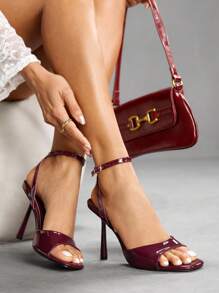 CUCCOO SZL Sandal stiletto bertali pergelangan kaki yang modis dan seksi dengan ujung persegi, cocok untuk bepergian, kencan, pesta, pernikahan, liburan, sepatu Natal, sepatu musim semi, sepatu prom, sepatu musim panas. - Burgundy - View 3