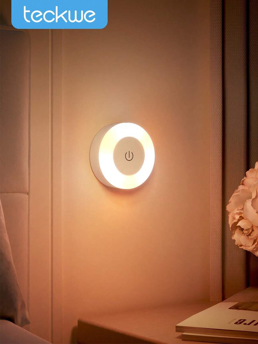 Teckwe Đèn ngủ cảm ứng 3 màu, đèn LED đẩy sáng, đèn ngủ, đèn tường, đèn ngủ có thể sạc lại, chạy bằng pin, đèn dán không dây cho tường, tủ quần áo, nhà bếp, gầm tủ, quầy, trang trí phòng - trắng - Xem 1