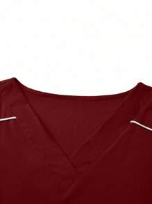 TaskEZ Plus Size Solid Color Short Sleeve Scrubs Set With Long Pants For /Nursing Uniforms - Burgundy - View 7