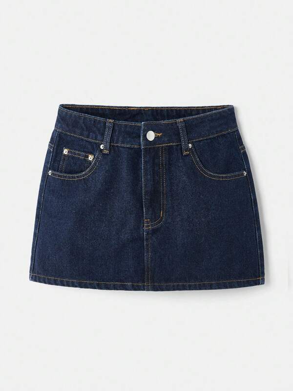 Maija Women's Dark Blue Denim Skirt Low-Rise Mini Skirt Classic Summer Outfit