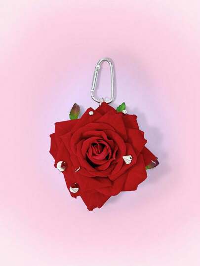 Kawaii Porte-clés fait main avec fleur de rose et design avec rivet, accessoire vestimentaire pendentif, cadeau