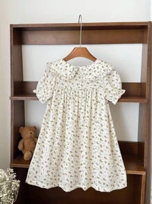 SHEIN 年轻女孩法式优雅橙色碎花领雪纺夏装 - 彩色 - 查看 2