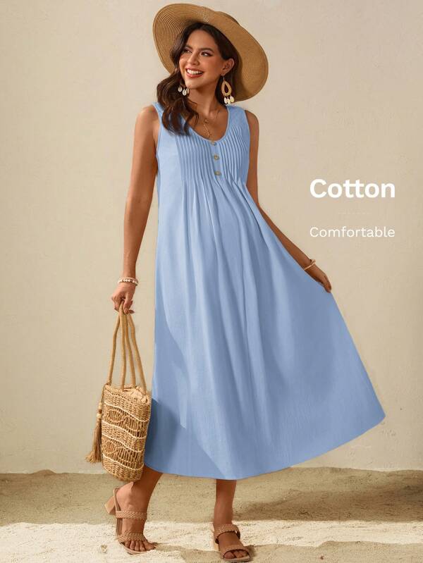 Boho Mama Casual Loose Sleeveless Maternity Dress, Plain Color,Summer