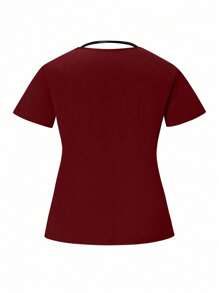 TaskEZ Plus Size Solid Color Short Sleeve Scrubs Set With Long Pants For /Nursing Uniforms - Burgundy - View 5