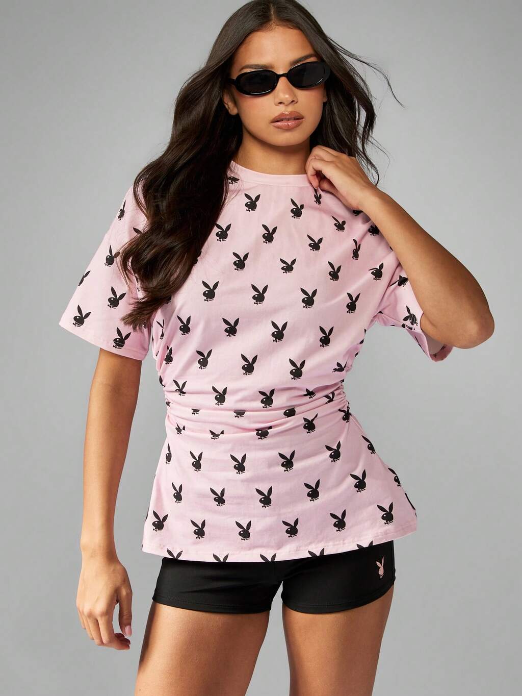 Missguided x Playboy 허리에 토끼 로고가 프린트된 밴딩 티셔츠