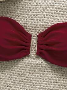 SHEIN Swim Beach Summer For Women, Solid Color Strapless Metal Decor Bikini Top - Red - View 4