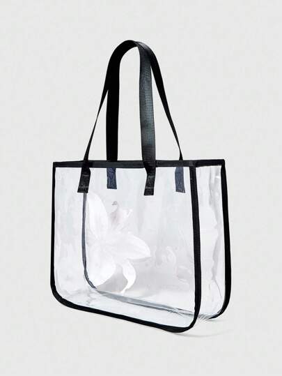 Grunge Punk حقيبة شفافة بطباعة الورود السوداء عصرية، حقيبة شاطئ نسائية واضحة