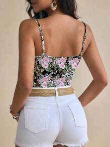 Shutterstock Glamance Women's Floral & Leopard Print Fitted Camisole Fall Clothes Modest - Black - View 2