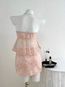 SHEIN Unity Women's Sexy Sequin Embroidery Twist Cropped Tank Top + Bodycon Mini Skirt Two Piece Set, Fashionable Summer Outfit - Baby Pink - View 2
