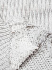 Calvaya Maglione oversize a maniche lunghe da donna casual lento a collo a V con orlo frangato, adatto come indumento esterno e per le vacanze, autunno/inverno - Bianco - Visualizzare 8