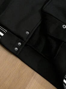 Manfinity Campus Court 男士标语条纹撞色单排扣棒球夹克，送给男友的绝佳礼物，返校季男士棒球夹克/校队夹克/黑白夹克，男士棒球夹克/校队夹克/黑色棒球夹克/学院风夹克，秋冬季 - 彩色 - 查看 6