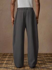 AKNOTIC 男士休闲松紧腰阔腿直筒裤，纯色梭织宽松卡其裤，适合夏季、度假、日常搭配、聚会、情侣、男士礼物、秋季 - 深灰色 - 查看 4