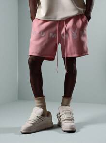 PLAYBOY X SUMWON Summer Festival Drawstring Loungewear Shorts Streetwear Rhinestone Graphics Casual Comfort Urban Style - Pink - View 1